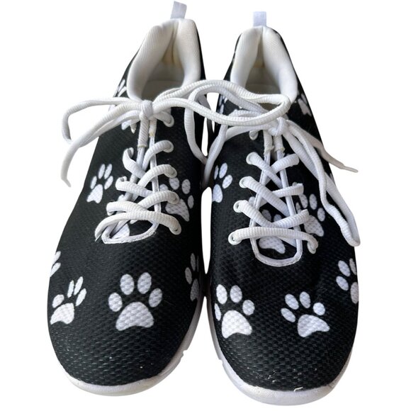 Adult Unisex Dog Paw Prints Theme Black & White Mesh Sneakers Sizes 10M/12F - Picture 16 of 16